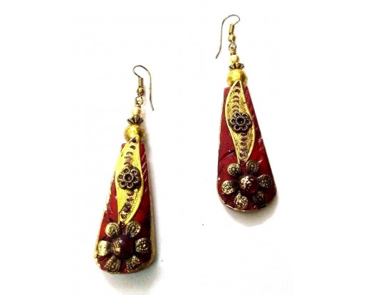 Handmade Painted Wooden Wood Earrings Jhumki Ethnic Chic Boho Drop Long EA301